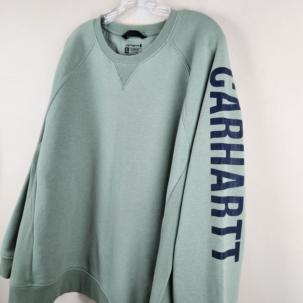 Carhartt Logo Sleeve Graphic Sweatshirt Womens 3x Green Relaxed Fit soft Comfort